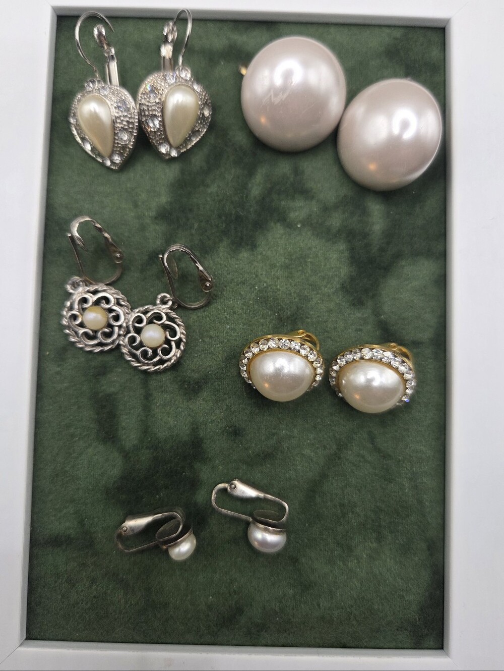 1412. Set Of 5 Vintage Faux Pearl and Crystal Clip Earrings